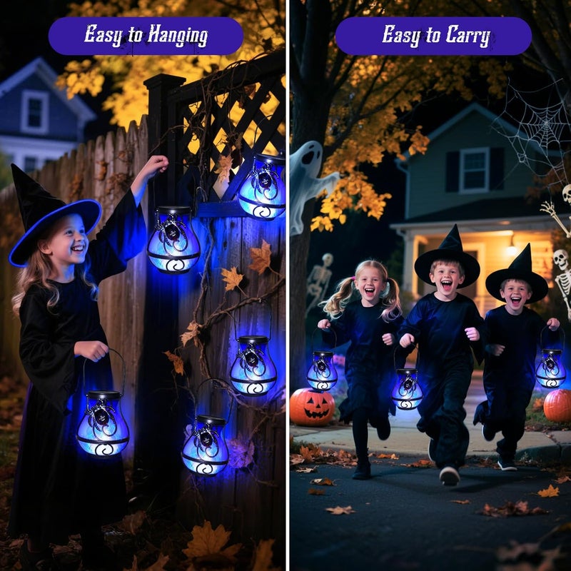 X-PREK 2 Pack Halloween Lights Outdoor Spider Hanging Solar Lantern Flickering Flame Lights Garden Patio Porch Halloween Party Decoration - Image 3